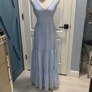 Taylor Light Blue Striped Maxi Dress